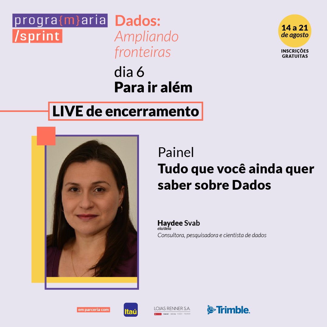programaria's tweet photo. Chegamos ao último dia da #PrograMariaSprint Dados com essa agenda imperdível💥
Mulheres incríveis com palestra e painéis cheios de insights e conteúdo de valor te aguardam hoje às 19h, Ok? Vamos celebrar juntes o encerramento da nossa Sprint que já está sendo inesquecível 🎥 https://t.co/Bs77diZ7iu