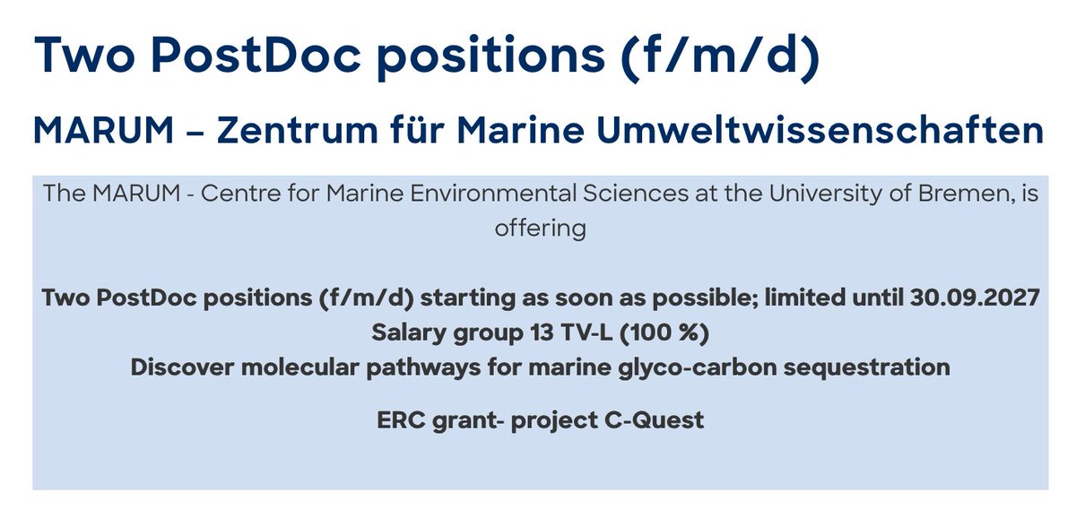 MarineMicrobio's tweet photo. Do your #PostDoc with us & discover molecular pathways for marine glycocarbon sequestration! ! ๐งโ๐ฌ๐งช๐
Check this out & learn more about the positions in this #ERC funded project incl. ship- coast- and labwork:
https://t.co/4C4mTXs07k
#glycobiology #sciencejobs #WomeninSTEM #Job https://t.co/cqR3LE3XnD