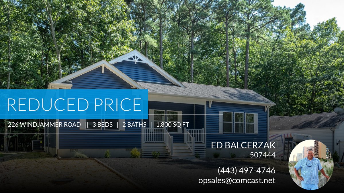 BalcerzakEd's tweet photo. 📍 Reduced Price 📍 This recently reduced home at 226 Windjammer Road in Berlin won't last long, so, don't wait to set up a showing! Reach out here or at (443) 497-4746 for more information! https://t.co/5EKiJbGNAX https://t.co/WMrNgUTPD4