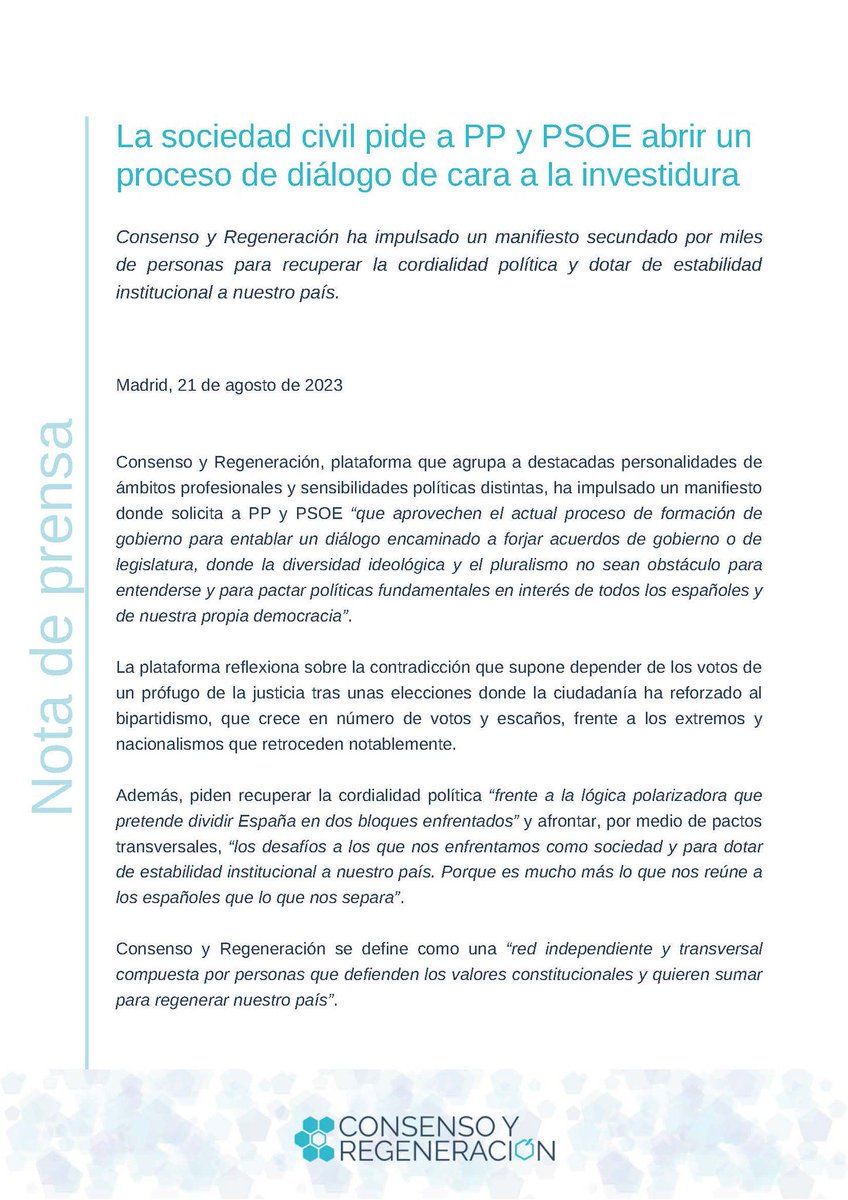 JosRosinol's tweet photo. Más que nunca, en estos momentos necesitamos visión de Estado y un programa de reformas y modernización política e institucional. Por ello, los dos grandes partidos han de pactar. Apoyo el manifiesto de
@redcyr Consenso y Regeneración, gran iniciativa.
https://t.co/gS5HCwJwK2 https://t.co/eDz56uN0ui