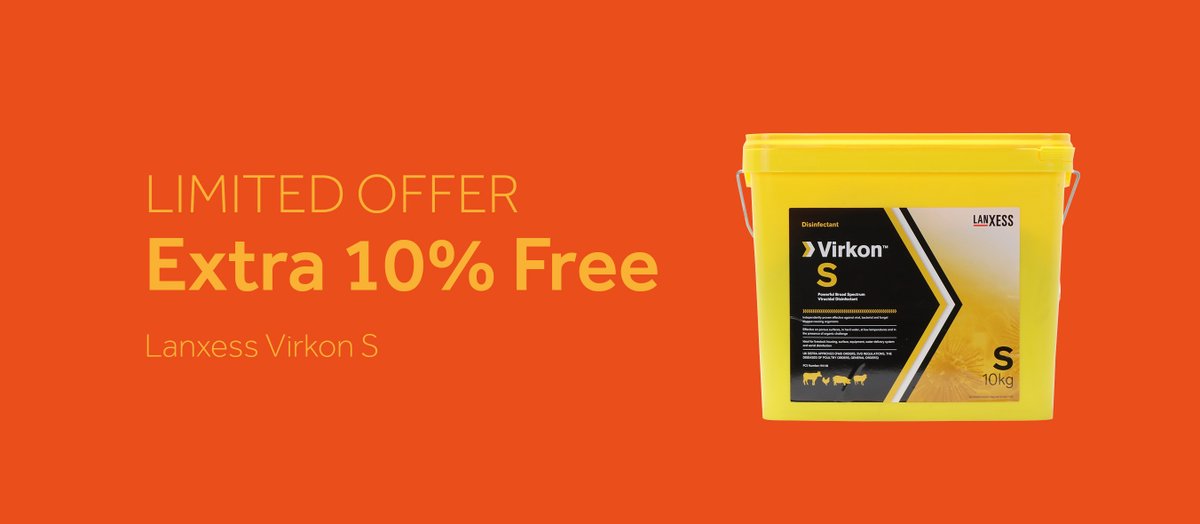 Get more for less… From today, when you purchase any Virkon S 5kg or 10kg disinfectant, you will receive an extra 10% free of charge!

Limited stock available so get your order in quick! Call us today on 01953 681 830

#poultry #biosecurity #disinfectant #agriculture #farming