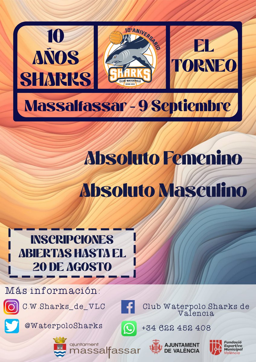 WaterpoloSharks's tweet photo. 😘AMIGOS Y AMIGAS👇
🤽‍♂️🤽🤽‍♀️💙🫧 Sábado 9 de sept celebramos el torneo #Waterpolo Sharks, en la Piscina descubierta de #Massalfassar  
Objetivo🎯disfrutar de una jornada de waterpolo en un ambiente amistoso y fomentar la competición sana entre los deportistas de distintos equipos https://t.co/enkrY6nwD5