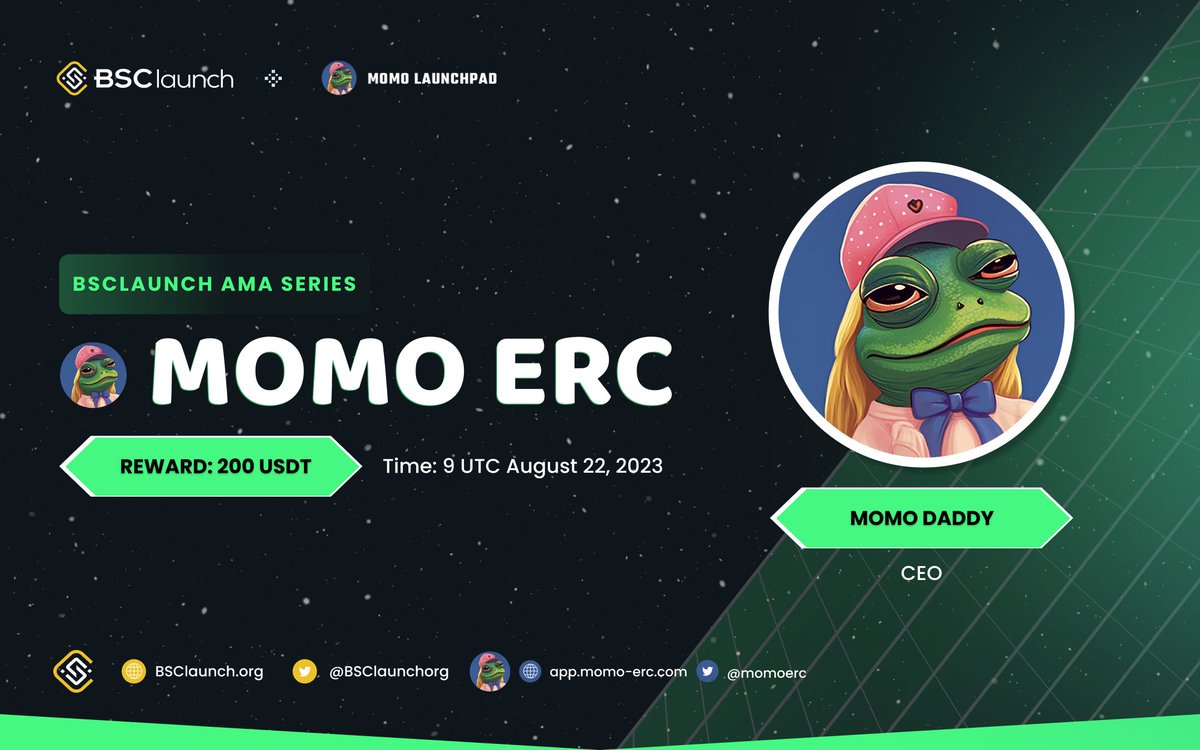 🌕AMA Series:
@momoerc 

📋AMA Details  
Time: 9:00 UTC - August 22, 2023
Reward: 200 USDT

Join us here: T.ME/BSClaunchgroup       
Like, Retweet &amp; Comment your questions in this form
forms.gle/cNGgX6Q5oorNLw…
#AMA $MOMO v2 $BSL