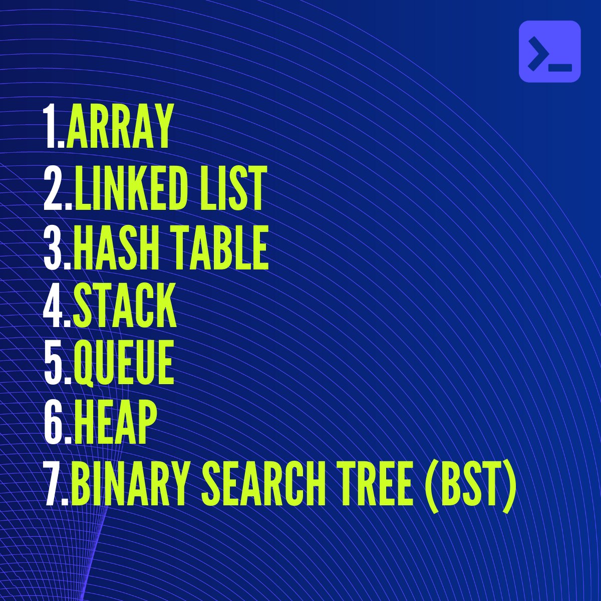 EducativeInc's tweet image. #CodingInterview prep?

Make sure you master:
→ Arrays
→ Linked Lists
→ Hash Tables
→ Stacks
→ Queues
→ Heaps
→ Binary Search Trees

Prepare for every round of the #TechInterview with our courses (+ a FREE 12-week prep guide). 

👇

&amp;gt;&amp;gt; educat.tv/47CEHLZ