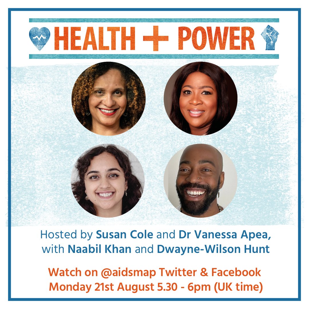 Join us tonight at 5.30pm for #HEALTHandPOWER, our broadcast for people of colour focusing on health inequalities. @susancolehaley & @vanessa_apea will be joined by the wonderful Naabil Khan and Dwayne-Wilson Hunt @yoitsmistadee. Tune in on our Twitter and Facebook pages.