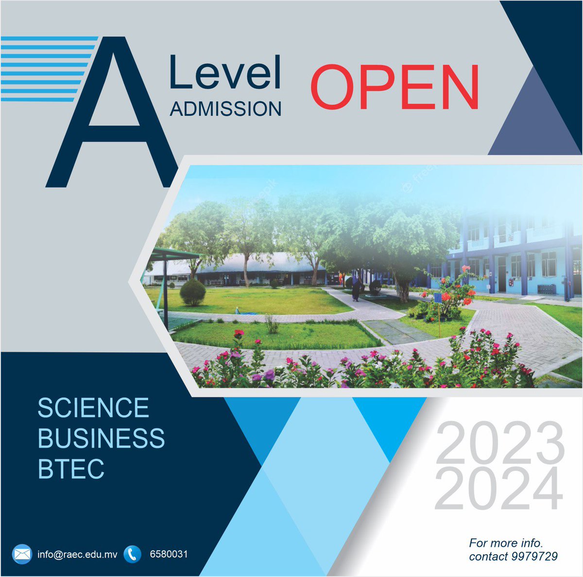 raec_mv's tweet photo. Admission opens for A Level at Raa Atoll Education Centre
Online Application: https://t.co/bbLzwg1vKA
Entry Criteria: https://t.co/YRf14lTv0z
Deadline: 27th August 2023
#RAEC
#EachtoSucceed https://t.co/WSFKEI2xhv