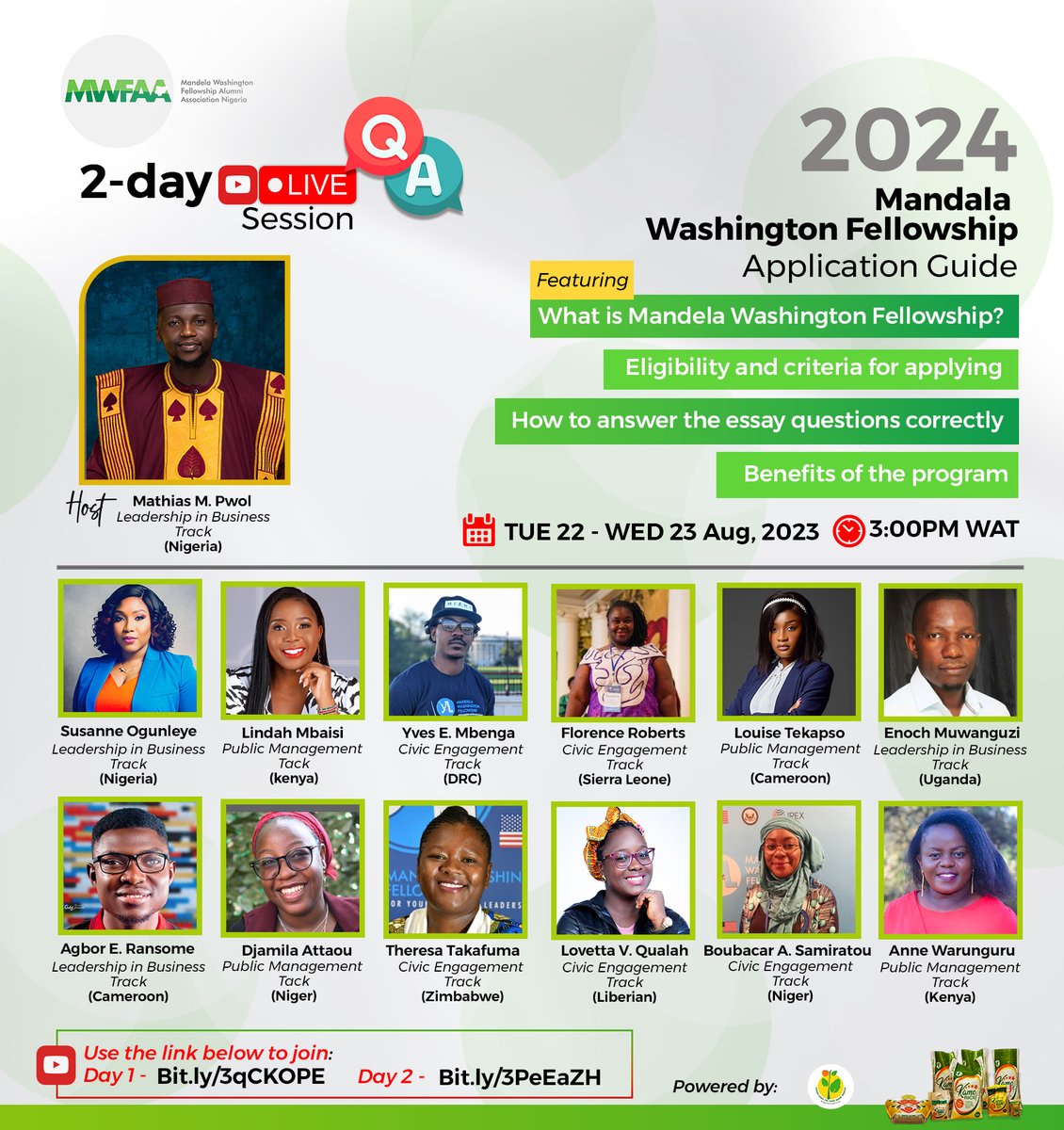 An opportunity to also go to America next year courtesy of <a href="/StateDept/">Department of State</a>  <a href="/WashFellowship/">MandelaWshFellowship</a> <a href="/YALINetwork/">YALI Network</a> <a href="/USinNigeria/">U.S. Mission Nigeria</a> for the MANDELA WASHINGTON FELLOWSHIP 2024?

Oya I have some alumi who will help mentor you on how to Ace your application 💯

Save the dates and time. share pls 🙏