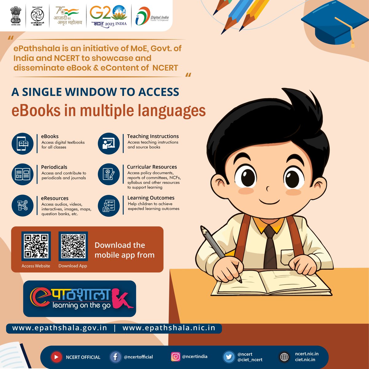 Under the aegis of Ministry of Education, Govt. of India, the NCERT brings to you an initiative, e-Pathshala, wherein you have free access to ebooks and e-resources - texts, audios, videos etc. Join the ePathshala community and begin digital learning journey like never before!