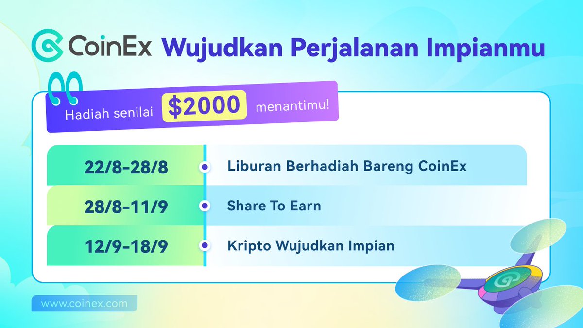 CoinExIndonesia's tweet photo. Liburan impian bareng #CoinEx 🏖️
Sudah siap kah kalian berpetualang bareng CoinEx?🤩
Cek jadwal acaranya di bawah ini👇
#CoinExDreamTrip #CoinExDream #MimpiCoinEx https://t.co/jPMyCobCHt