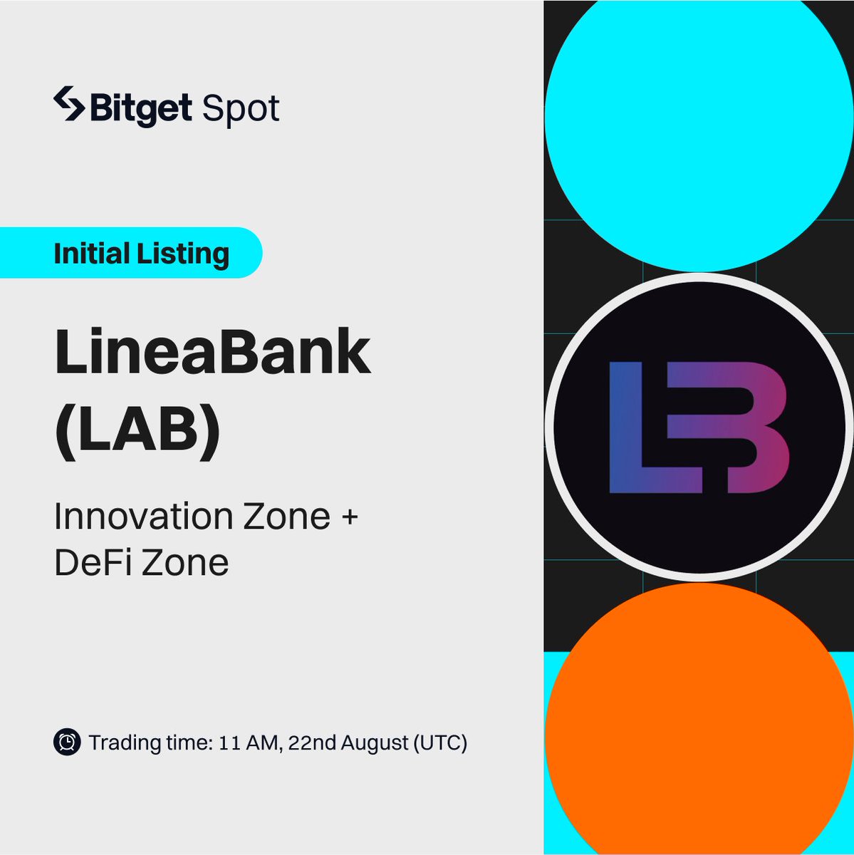 💥 Initial Listing @LineaBank

#Bitget will list $LAB/USDT on Aug 22, 11 AM UTC in with 100,000 LAB to be won!

✅ Deposit is now open

🎁 A total $100 #giveaway for 10 members! 
Just RT + TAG 3 friends

Listing - bitget.com/en/support/art…
Campaign - bitget.com/en/support/art…