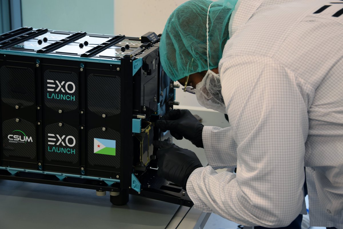 Exolaunch's tweet photo. ✅The Djibouti-1A #EarthObservation #satellite was successfully integrated with #EXOpodNova and is ready for #SpaceX #Transporter9!
It was a pleasure to welcome the @csumontpellier and 🇩🇯 #Djibouti teams in Berlin. See you in orbit💫
#LaunchWithExolaunch #MissionManagement https://t.co/xrAvYorc7p