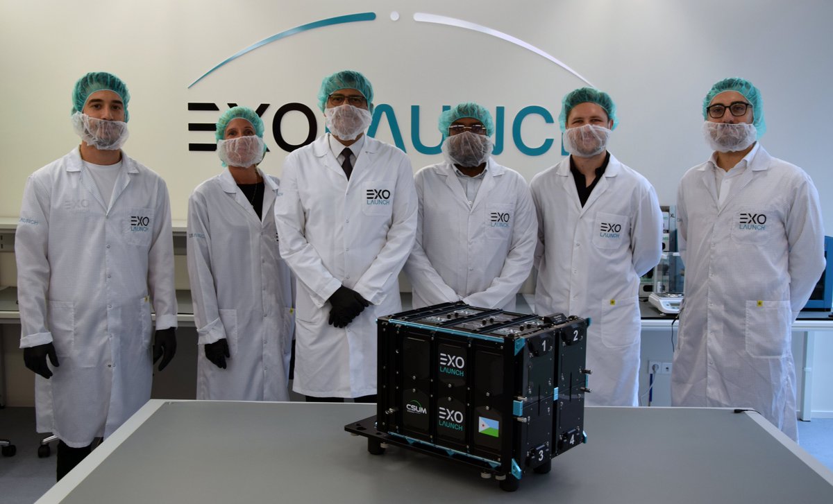 Exolaunch's tweet photo. ✅The Djibouti-1A #EarthObservation #satellite was successfully integrated with #EXOpodNova and is ready for #SpaceX #Transporter9!
It was a pleasure to welcome the @csumontpellier and 🇩🇯 #Djibouti teams in Berlin. See you in orbit💫
#LaunchWithExolaunch #MissionManagement https://t.co/xrAvYorc7p