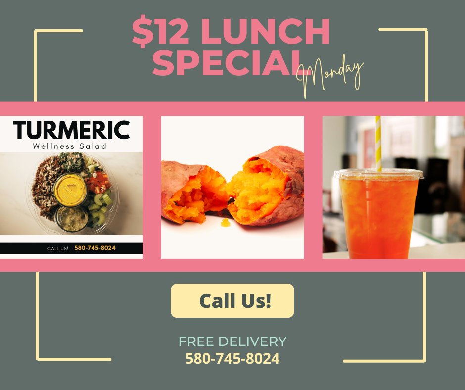 What a great way to start the week on plan with a Turmeric Wellness Salad, a grounding, Baked Sweet Potato, and an Iced Tea $12
Call Ins: 580-745-8024
#krushdkitchen #saladvibes #mondayfunday #myhealthismywealth #superfoods #wellnessallweek #texomalife #choctawcountry