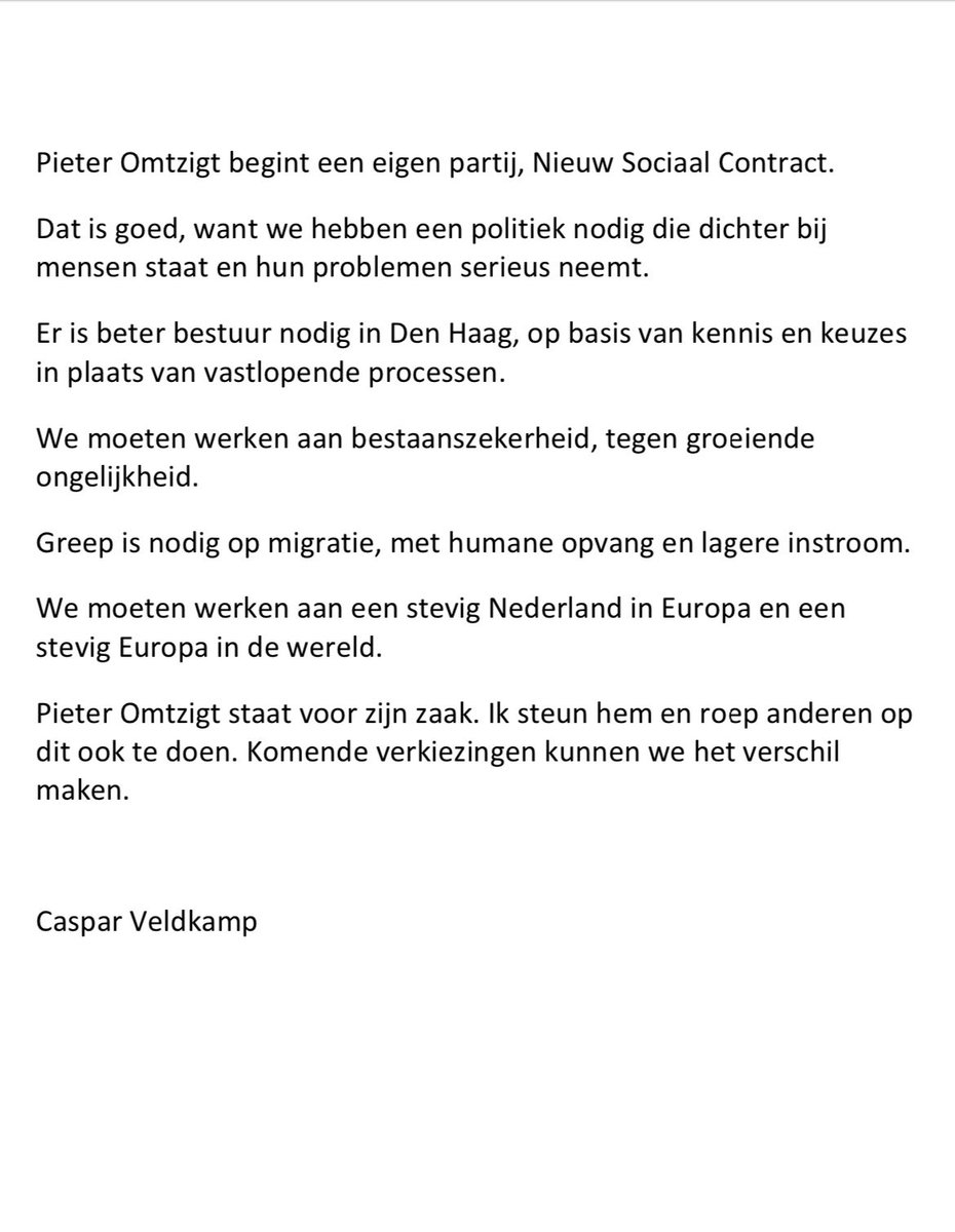 Ik sluit me aan bij ⁦<a href="/PieterOmtzigt/">Pieter Omtzigt</a>⁩ <a href="/NwSocContract/">Nieuw Sociaal Contract</a> #TK2023