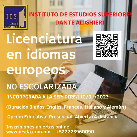 LICENCIATURA EN IDIOMAS EUROPEOS no escolarizada. Inicio 28 de AGOSTO, inscripciones online iesda.com.mx #estudiaenladante