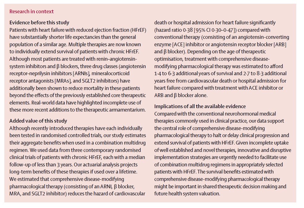 Compared to ACEI+BB, treatment with disease-modifying quadruple ARNI+BB+MRA+SGLTi in eligible patients with HFrEF ➡️ additional years of overall survival 55 yo: 6.3 years 65 yo: 4.4 years 70 yo: 3.9 years 75 yo: 3.1 years 80 yo: 1.4 years Not days, weeks, or months… Years!