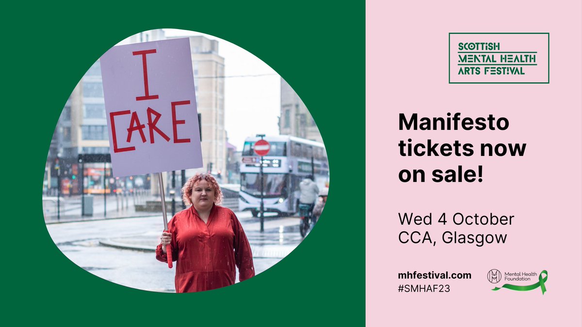 🎉Day Passes are now on sale for Manifesto – our opening event, taking place @CCA_Glasgow on 4 Oct. Prominent artists & activists will deliver a series of creative provocations, asking ‘What does a mental health revolution look like?’ Book your Day Pass: citizenticket.com/events/scottis…