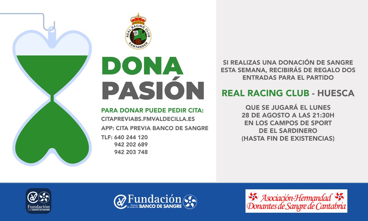 🩸 El Racing entrega dos invitaciones para el partido ante la Sociedad Deportiva Huesca a cada donante de sangre #RacingHuesca realracingclub.es/noticias/racin…