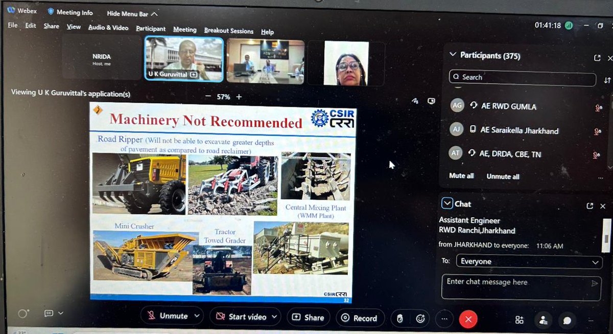 PMGSY_NRRDA's tweet photo. #NRIDA organised Webinar on New Technologies ( FDR and Cold Mix) adopted in #PMGSY roads 21.08.2023 for the State officials of Assam, AP, GJ, JH, Kerala, KN, MH, MZ, Odisha, TN, Telangana and TR. More than 350 participants from above mentioned states had attended the same. https://t.co/3jvQO8RDwn