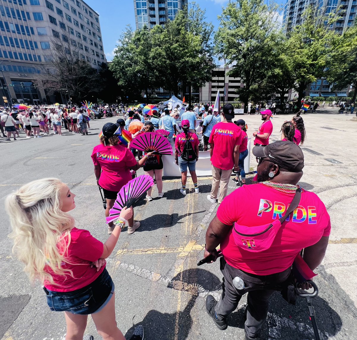 What an amazing day we had representing @TMobile at @cltpride! The heat was brutal but it couldn’t keep us from lighting up the streets with magenta!! What a blast! @MrDennisJones @ChappyCLT @JohnStevens_ @JonFreier