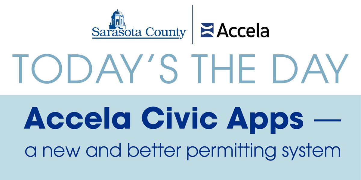TODAY Sarasota County’s new permitting system goes live. What are some of the new perks?

✅ Digital plan review.
✅ Apply for permits and upload plans to a single web portal.
✅ Faster intake, review and permit issuance.
✅ Order inspections and pay fees in the field.

1/2