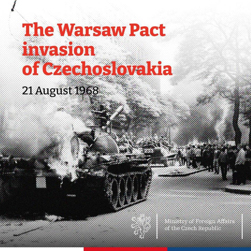 CzechEmbassyIL's tweet photo. Today marks 55 years since the Warsaw Pact invasion of #Czechoslovakia. Over 100 people were killed in the invasion, which began an occupation lasting over 20 years. The memory of #august68 will never fade and will forever remind us the value of #freedom and #democracy.#bokpoboku https://t.co/pFMkZFSXgB