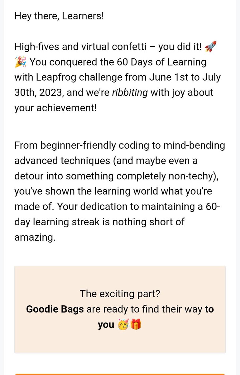 🥲finally got the email 🐍after 69 days thanks @lftechnology 
It was an amazing learning time, used to forget to eat but not to tweet
Eagerly waiting for next 60daysoflearningwithleapfrog
#60DaysOflearningWithLeapfrog