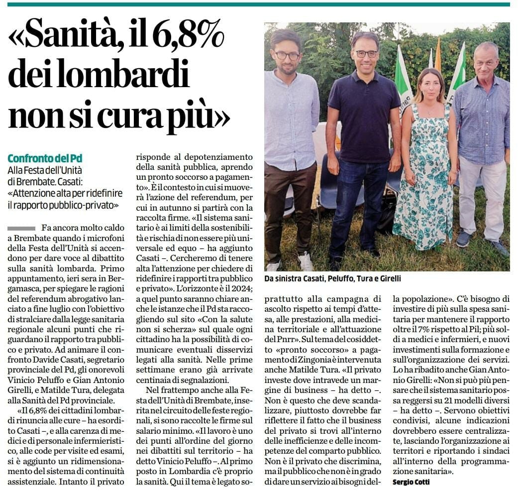 Il sistema sanitario universale che conosciamo rischia il collasso. Non possiamo permetterlo. Le soluzioni per rimettere in piedi il pubblico, regolare i rapporti con il privato, sviluppare nuovi modelli ci sono... Ne abbiamo parlato con <a href="/Vpeluffo/">Vinicio Peluffo</a>
<a href="/tura_matilde/">Adele Matilde Tura</a>
<a href="/GianniGirelli/">Gian Antonio Girelli</a>