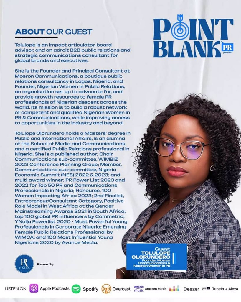 NGWomeninPR's tweet image. Join your engaging host, @beeolisa and the dynamic co-host, @SatiraMPR as they embark on an enlightening journey into the world of Public Relations. 
#NGWomeninPR