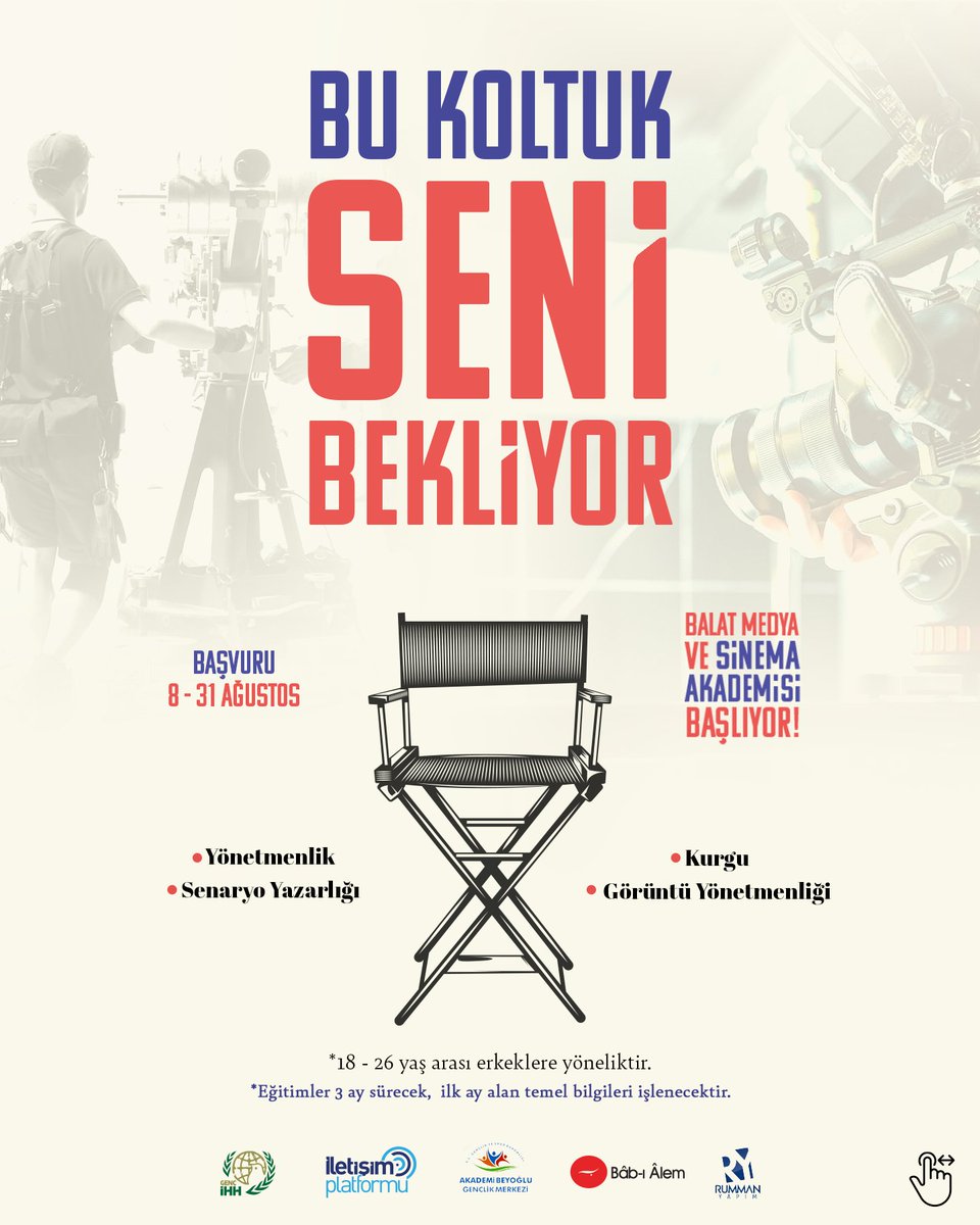 ihhinsaniyardim's tweet photo. Balat Medya ve Sinema Akademisi başlıyor! 

Medya ve sinema alanında yetkinliğini artırmak istiyorsan üç ay sürecek olan akademimiz tam sana göre!

🗓️ Son Başvuru: 31 Ağustos
📌 18-26 yaş arası erkeklere yöneliktir.
❗️Kontenjanla sınırlıdır.
📄Akademimiz sertifikalıdır.

Başvuru ve detaylı bilgi: https://t.co/1FnkFPll8a