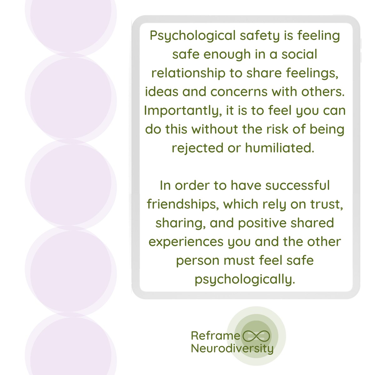 ReframeND's tweet image. With no social rule-book, it&apos;s difficult to know sometimes who is and isn&apos;t a safe person. These are some tips for safe friends 👭

#reframeneurodiversity #neurodivergent #audhd #autisticpride #socialskills #socialskillslessons #learningdisabilities #ocd #anxiety #friendshiptips