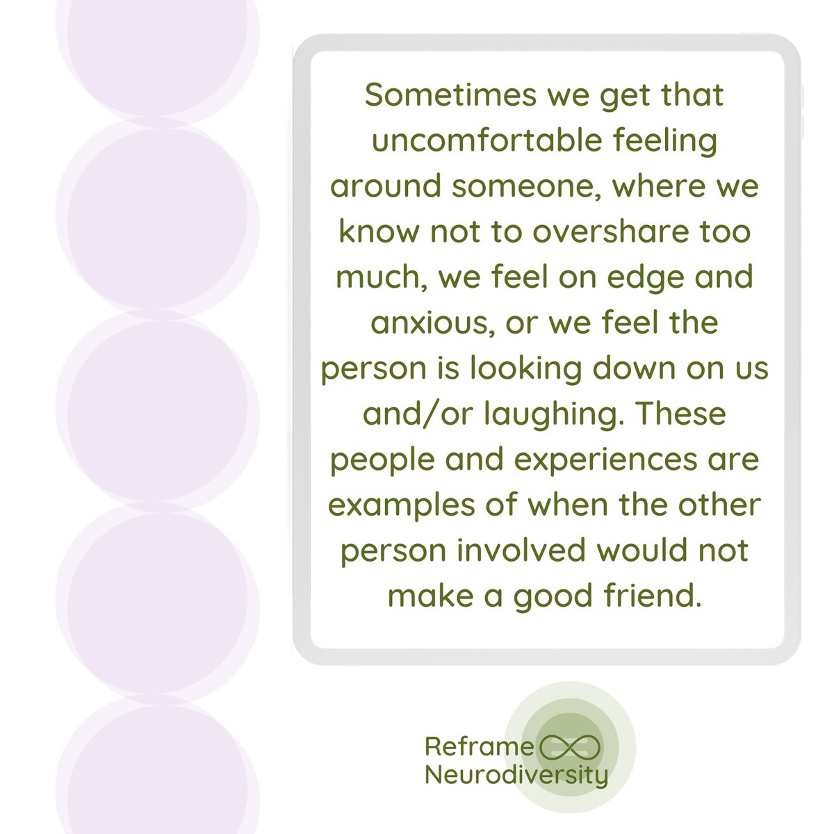 ReframeND's tweet image. With no social rule-book, it&apos;s difficult to know sometimes who is and isn&apos;t a safe person. These are some tips for safe friends 👭

#reframeneurodiversity #neurodivergent #audhd #autisticpride #socialskills #socialskillslessons #learningdisabilities #ocd #anxiety #friendshiptips