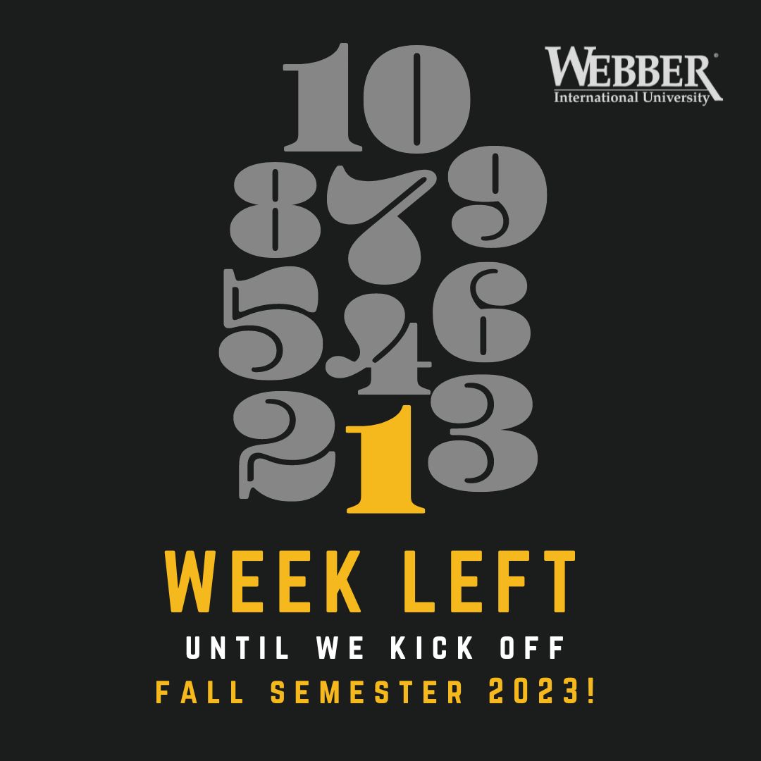 Just one more week until classes are back in session at Webber! Have questions about your schedule, books, or classes? We're here to make your first day as smooth as possible. Stop by Student Services and we'll make sure you find the information you need. #oneweekcountdown