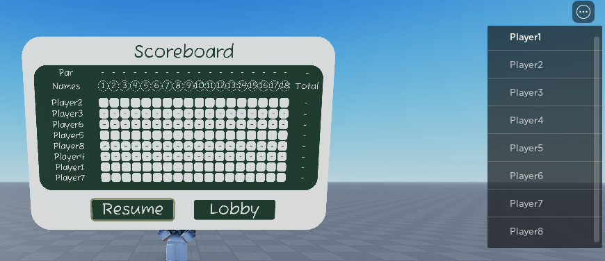 Unfin_Games's tweet photo. Roblox VR Minigolf Game! ⛳️

Made it so the scoreboard now auto scales it self based on how many players are in game.
#Roblox #RobloxDev #RobloxDevs #VR #RobloxVR #RobloxStudio #RobloxGame https://t.co/xauBAd891z