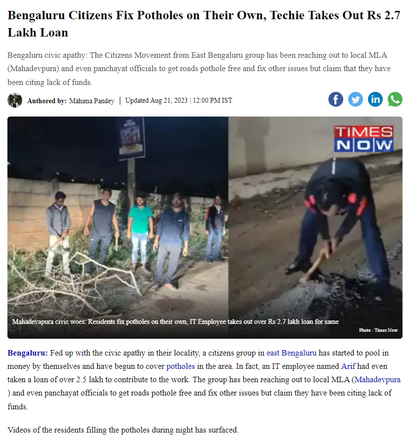 CivicOp_india's tweet photo. #NoDevelopmentNoTax
Thank you @TimesNow for supporting our movement. We have pledged to fill the all the potholes of Bengaluru. If Govt can't, we will.
@siddaramaiah @DKShivakumar @osd_cmkarnataka #BrandBengaluru