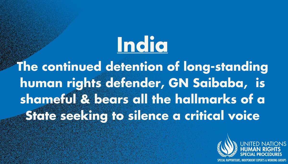 UN_SPExperts's tweet photo. #India: persistent detention of human rights defender GN Saibaba is an inhumane and senseless act, says @MaryLawlorhrds, calling for his immediate release. 👉 https://t.co/safJ2EWab5 https://t.co/h4pHdssscf