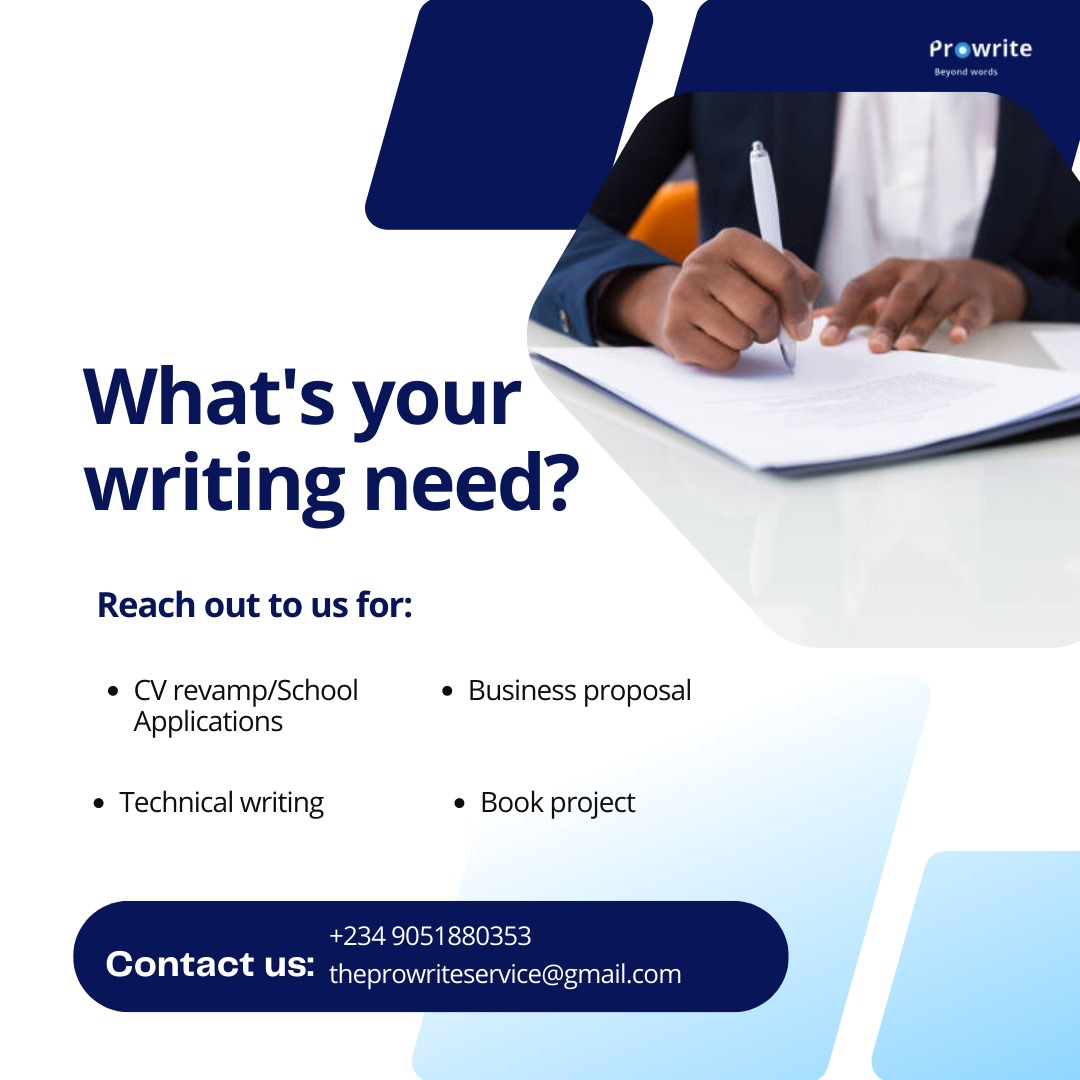 We offer the best writing service in technical writing, ghostwriting, content creation, business proposals and all of your writing needs. Count on us to deliver the best.

#WritingNeeds
#ContentWriting
#GoodContent
#Writing
#GhostWriting
#BusinessProposals
#Prowrite
#WeWrite