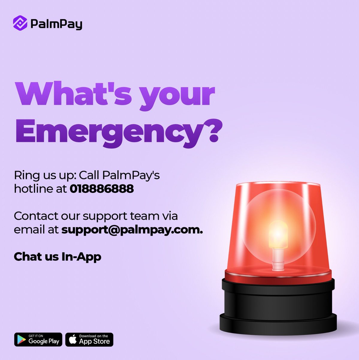 palmpay_ng's tweet photo. What's your emergency?
We are available, just reach out to us.

#PalmPay #CustomerSatisfaction https://t.co/wKL6ULyykt