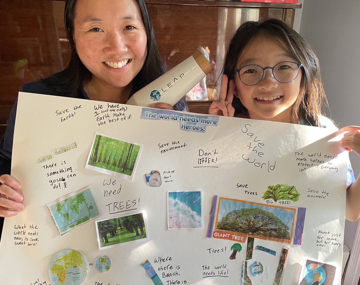 LeapStc's tweet photo. Our Sr. Mgr. of Comms + KT, Catherine Cha, took #LEAPIntoSummer w/her 9yo + an answer to a summer camp question, "What's your message to the world?"
#LEAPJr #postersession #climate #climateadaptation #generations #family #savetheworld @Columbia @columbiaclimate @CUSEAS @NSF https://t.co/UVPYFeAap2