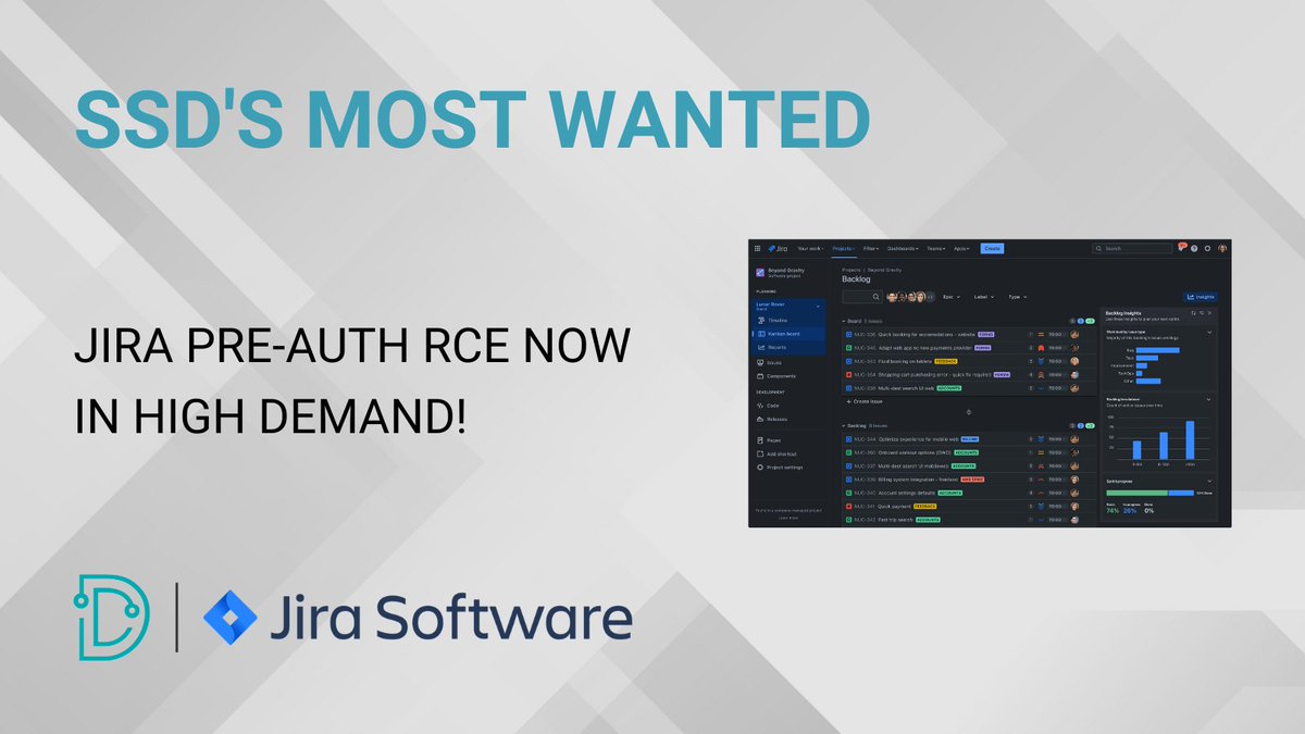 SecuriTeam_SSD's tweet photo. Atlassian Jira vulnerabilities are now in high demand!

Know how to achieve pre-auth remote code execution in Jira software?
Submit your findings today at https://t.co/WiW3WqtexL and get the BIG payouts you deserve 💰 https://t.co/D92rJyqDir