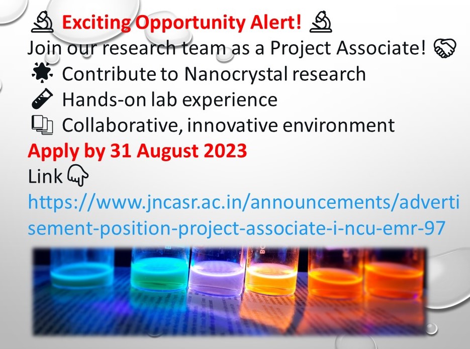 🔬 Exciting Opportunity Alert! 🔬

Join our research team <a href="/jncasr/">JNCASR Bangalore</a> as a Project Associate! 🤝

🌟 Contribute to Nanocrystal research
🧪 Hands-on lab experience
📚 Collaborative, innovative environment

Apply by 31 August 2023 
Link👇
jncasr.ac.in/announcements/…