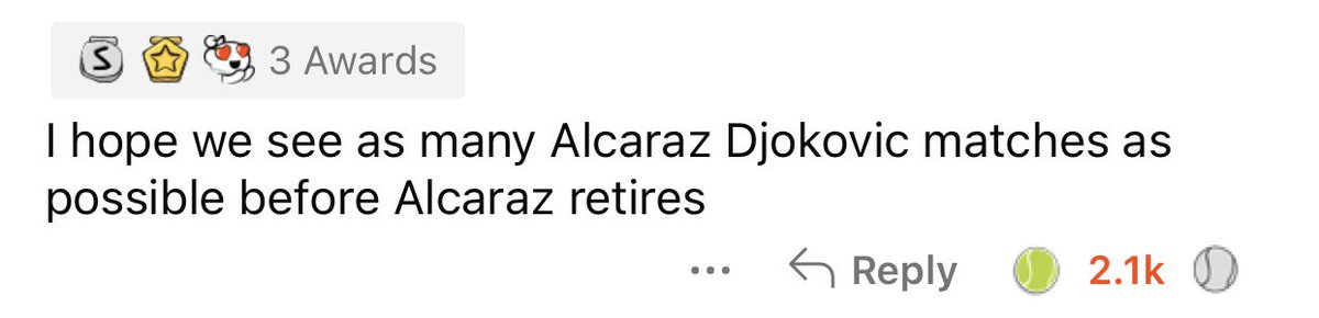 myunforcedera's tweet photo. The top comment on the match’s reddit thread, deservedly so! 😂 #Djokovic #DjokovicAlcaraz #AlcarazDjokovic #Alcaraz #ATPCincinnati #CincinnatiOpen #CincinnatiMasters https://t.co/3wf4sll6N5