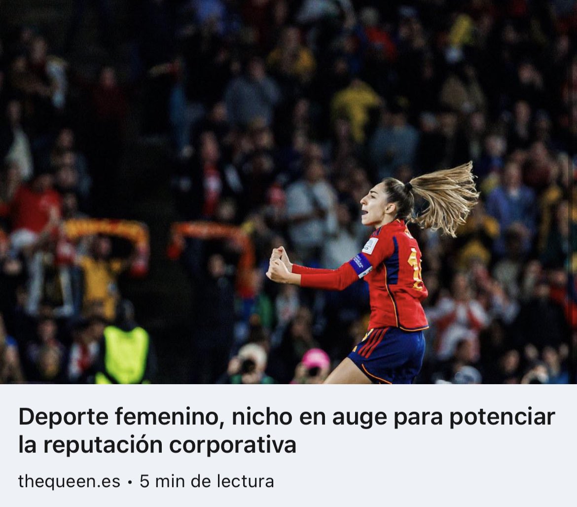 TheQueen_es's tweet photo. ⚽️🏀Las audiencias no paran de crecer y empresas e instituciones toman posición. 

¿Por qué el deporte femenino es una oportunidad para promover la reputación en el marco de la #sostenibilidadsocial? Te lo contamos👇🏻

https://t.co/eONKLGgplT

#EspanaCampeona 
#CampeonaDelMundo https://t.co/nKjpjC5nZN