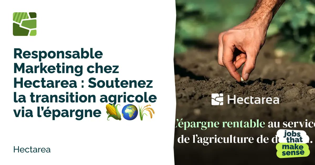 clubhectarea's tweet photo. Nous cherchons un Responsable Marketing passionné(e) pour rejoindre notre équipe dédiée à soutenir la transition agricole via l'épargne ! 
https://t.co/FWyPFU7sxn 
Rejoignez-nous  💚 #Recrutement #Hectarea #AgricultureDurable #Marketing #emploi, #recrutement, #job  #CDI #Paris https://t.co/pjJHcctioi