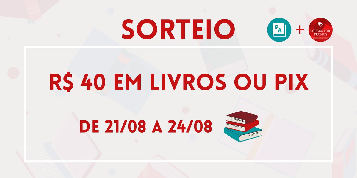 PromocoesPA's tweet image. ✨ SORTEIO ✨

🎁 Prêmio: 40 em livros ou PIX

❗️Regras: 

↪️ Seguir @PromocoesPA e @loucosporpromos
↪️ RT no tweet do sorteio

📅 Data de término: 24/08/23 (23h59)

❤️ Boa sorte! ❤️
