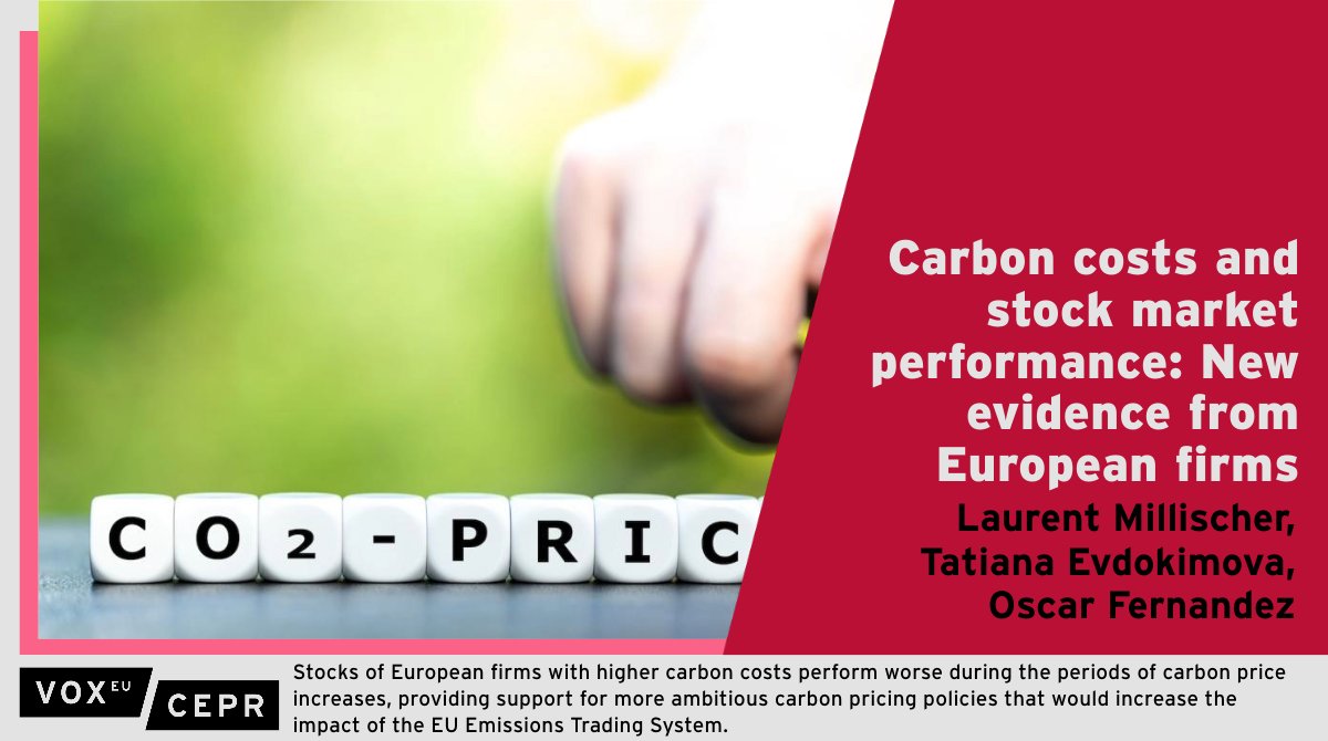Stocks of European high-carbon firms exhibit weak performance during carbon price hikes, bolstering case for ambitious carbon pricing policies to increase EU Emissions Trading System's impact.
<a href="/lmillischer/">Laurent Millischer 🇪🇺</a>, <a href="/Tatiana_Evd/">Tatiana Evdokimova</a> <a href="/jvi_vienna/">Joint Vienna Institute</a>, <a href="/Oscarfergue98/">Oscar Fernandez 🇪🇺</a> <a href="/WU_econ/">WU Economics Dept.</a>
ow.ly/OrSC50PBnxb