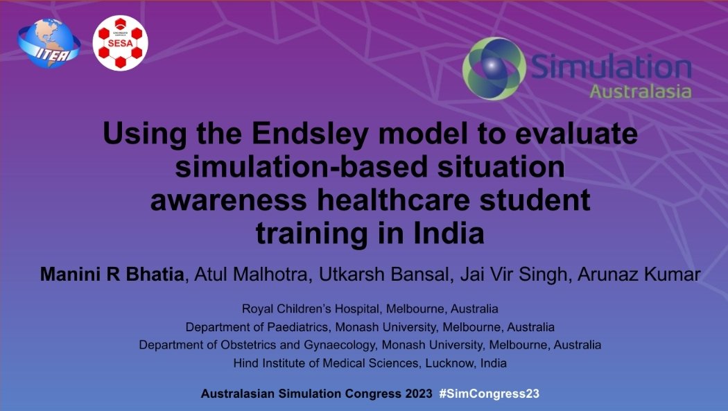 onesimeducation's tweet photo. Attending @SimAustralasia #SimCongress23 in Adelaide?
Check out this presentation by Dr Manini Bhatia in City 1 room at 11am tomorrow. https://t.co/pFx1GJ7PF7 #SituationAwareness #ONESim https://t.co/gQ08SBMcR3