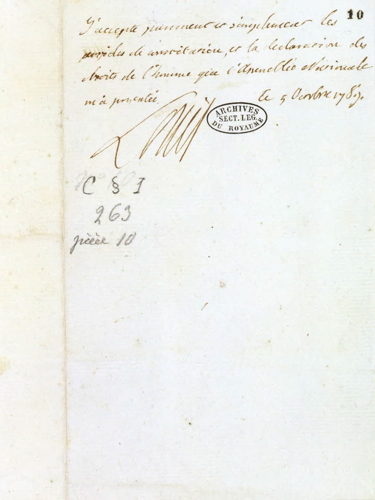 À découvrir dès le 30 août dans l’exposition "Louis XVI, Marie-Antoinette et la Révolution" ! 
Ce billet autographe de #LouisXVI acceptant la Constitution et la Déclaration des droits de l'homme et du citoyen datant du 5 octobre 1789