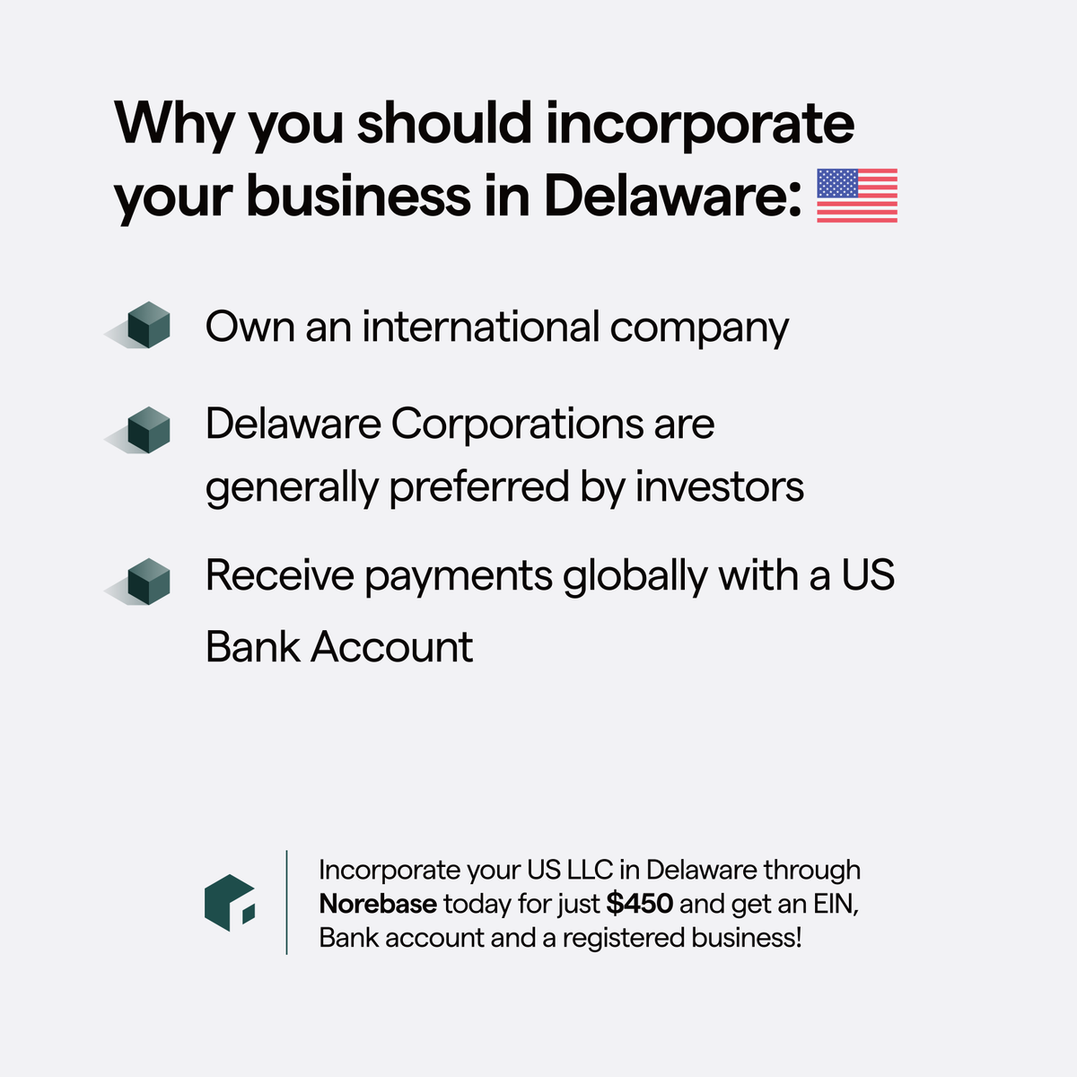 Norebase's tweet photo. Why play small when you can go global? 🚀
Get an EIN, a bank account and a registered business for just $450.
Don't sleep on this. Go to https://t.co/DcCgjNCIfk to register your business in Delaware, USA today!
#Norebase #GoBeyondBorders #startups https://t.co/wyIQvvaYvF