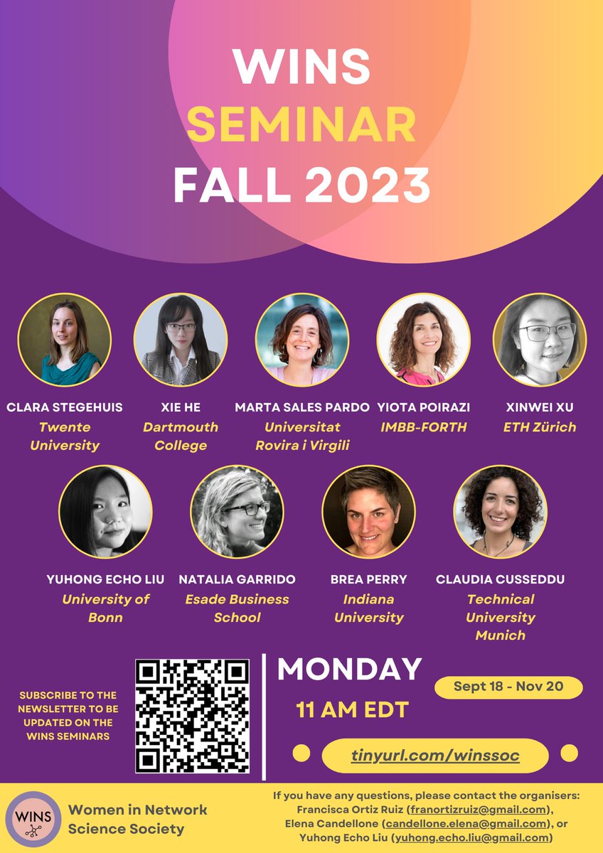 Women in Network Science (WiNS) Society (@wins_society) on Twitter photo 🚨We're excited to announce the fall 2023 <a href="/WiNS_Society/">Women in Network Science (WiNS) Society</a> seminar series!
Line-up: tinyurl.com/winssem Spread the word!
We will kick us off with a talk about what is WiNS and open discussion!
September 11 @ 11:00 ET on Zoom
Sign up for the link listserv.dartmouth.edu/scripts/wa.exe… 🚨We're excited to announce the fall 2023 <a href="/WiNS_Society/">Women in Network Science (WiNS) Society</a> seminar series!
Line-up: tinyurl.com/winssem Spread the word!
We will kick us off with a talk about what is WiNS and open discussion!
September 11 @ 11:00 ET on Zoom
Sign up for the link listserv.dartmouth.edu/scripts/wa.exe…
